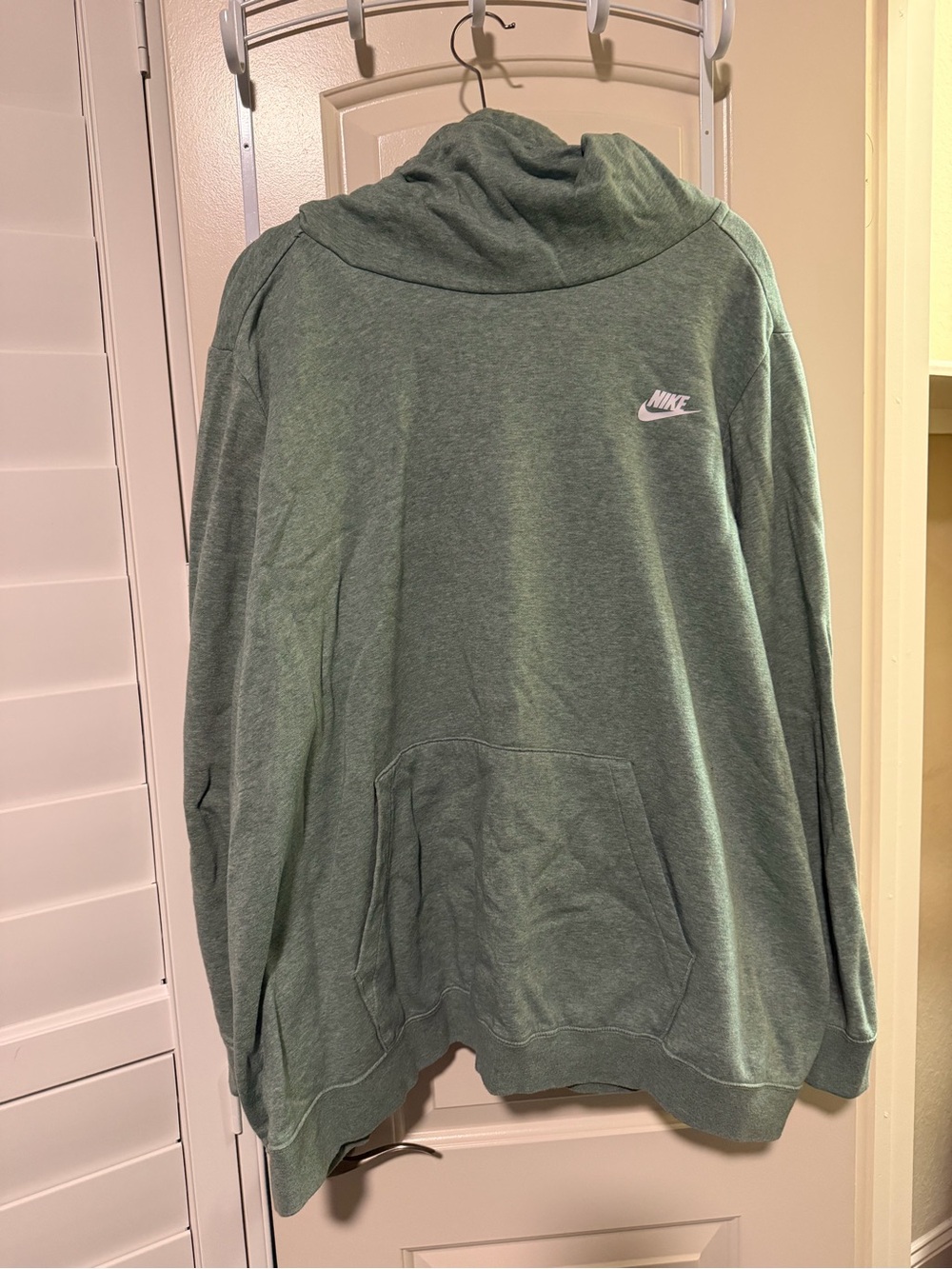 Nike Women's Sage Green Funnel Hoodie with White Swoosh